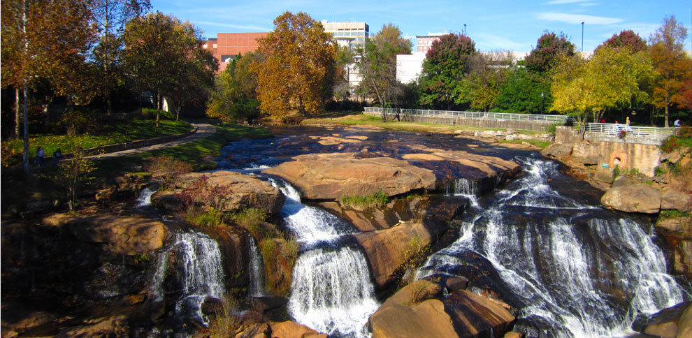 Falls Park during a bright fall day.